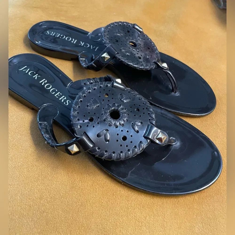 Jack Rogers Collins Jelly Sandals Thongs Black 7